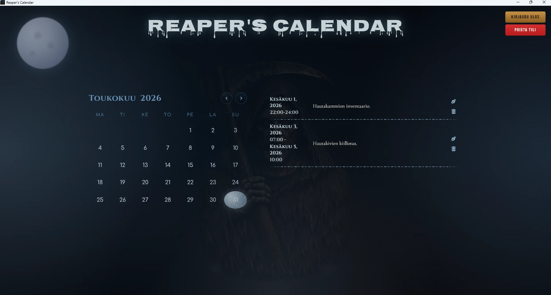 Reapers Calendar
